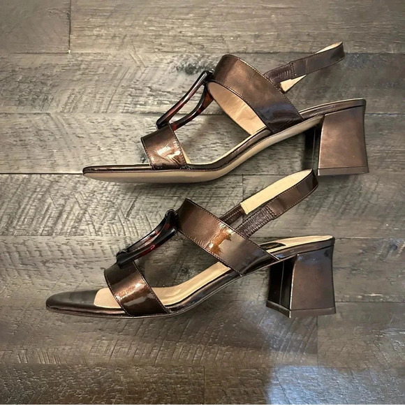 VTG Joel Parker Italian Leather Metallic Bronze Chunky Square Toe Sandal Size 8 - Picture 6 of 10
